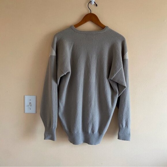 Y2K Alan Paine Sweater Mens Small Grey V Neck 100% Lambswool Preppy Neutral - Picture 3 of 10